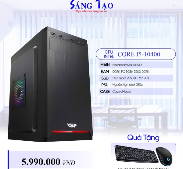 PCSTA VĂN PHÒNG (I5-10400/ 8GB/ 256GBSSD / KB+M) - I510H58256350 ( bảo hành 36 tháng)