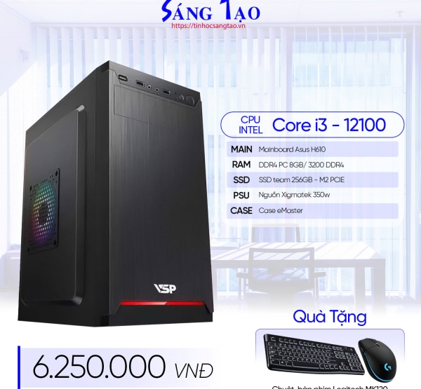 PC VĂN PHÒNG ( (I3-12100/ 8GB/ 256GBSSD / 350W / KB+M) -I312H68256350